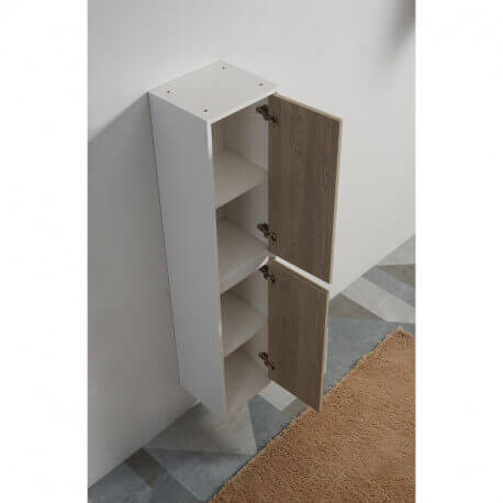 Colonna del bagno 2 porte - Bianco e rovere grigio - 160x35x30 cm - Scandinavia