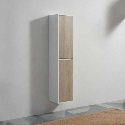 Colonna del bagno 2 porte - Bianco e rovere grigio - 160x35x30 cm - Scandinavia