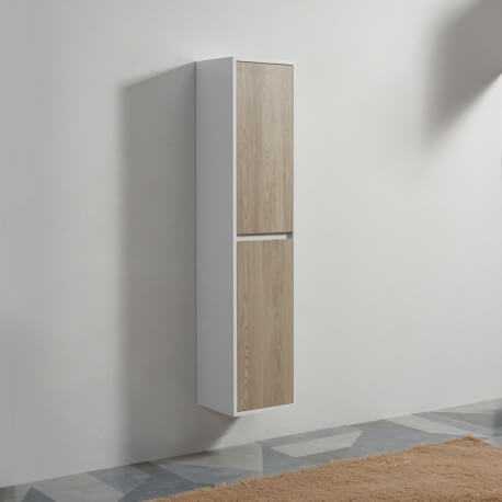 Colonna del bagno 2 porte - Bianco e rovere grigio - 160x35x30 cm - Scandinavia