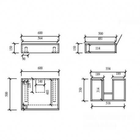 Plan sous vasque - Plaqué couleur Bois - 60x50 cm - Tendance | Rue du Bain