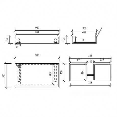 Piano sous vasque - Plaqué color Bois - 90x50 cm - Tendenze