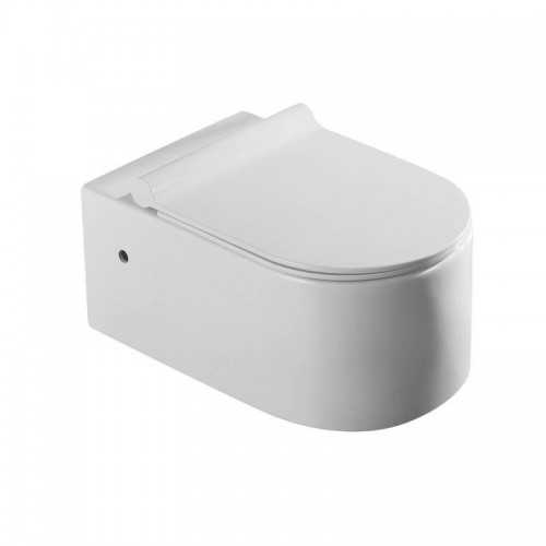WC Suspendu Ovale - Céramique Blanc - Avec Abattant - Sans Bride - 57x36 cm - Natural