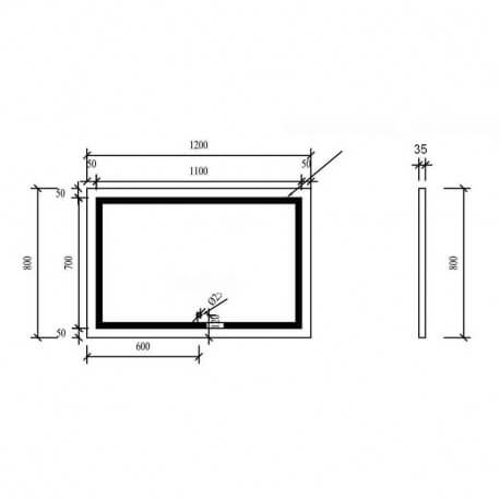 Spiegel Rechteck helles Badezimmer - LED Hintergrundbeleuchtung - 120x80 cm - Anschluss nicht 120