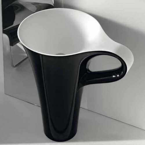 Lavabo Totem Tasse à café - Solid surface Noir brillant - 70x85 cm -  Cup