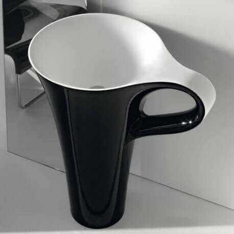 Lavabo Totem Café - Superficie sólida Negro brillante - 70x85 cm - Copa