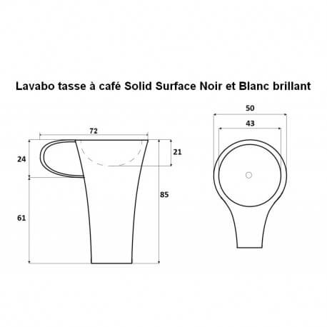 Lavabo Totem Tasse à café - Solid surface Noir brillant - 70x85 cm -  Cup