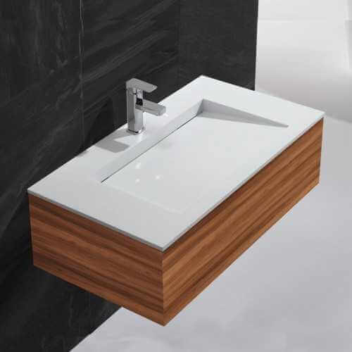 Washbasin Suspended Rectangular - Solid surface White Mat - 90x50 cm - Singles