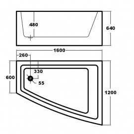 Winkelbad auf der rechten asymmetrischen Dusche Bad - Acryl Weiß -160x120 cm - Kingston 2