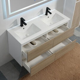 Bathroom cabinet Wood 4 drawers + basin and mirror Led - 120x46 cm - Jade 2