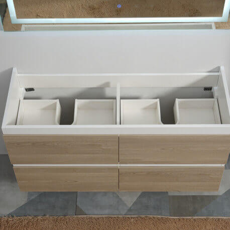 Mueble de baño Madera 4 cajones + lavabo y espejo Led - 120x46 cm - Jade