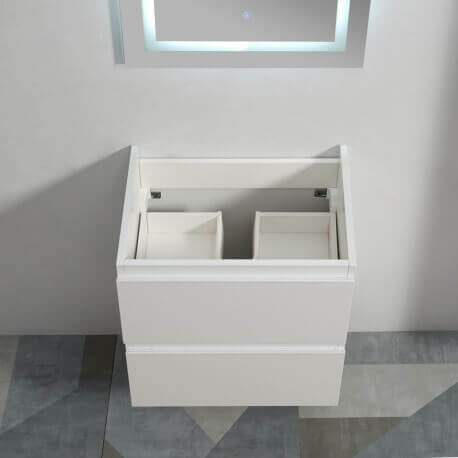Meuble de salle de bain 2 tiroirs + vasque et miroir Led 60x46 cm, Blanc, Mia