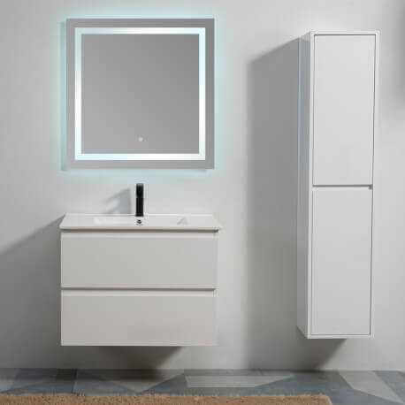 Pack armario colgante Blanco 2 cajones Vasque - 80x46 cm Ciudad y espejo LED Conectar no 80