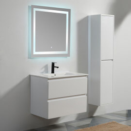 Pack Hanging cabinet White 2 drawers Vasque - 80x46 cm City and LED mirror Connect't 80