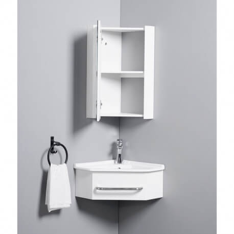 Meuble de Salle de Bain d'Angle Gain de Place - Lave Main - Blanc Crème - 42x42 cm - Kara