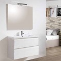 Meuble de salle de bain suspendu Blanc 80 cm - 2 tiroirs - Vasque - Miroir lampe led - City