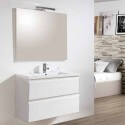 Weiß hängenden Badezimmerschrank 80 cm - 2 Schubladen - Vasque - Spiegellampe led - Stadt