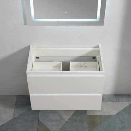Meuble de salle de bain suspendu Blanc 80 cm - 2 tiroirs - Vasque - Miroir lampe led - City