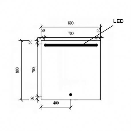 Specchio quadrato da bagno - retroilluminazione con fascia a LED in alto - 80x80 cm - Zen