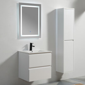 Bathroom cabinet 2 drawers + basin and mirror Led 60x46 cm, White, Mia