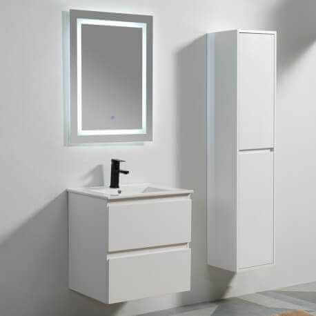 Cuarto de baño 2 cajones + lavabo y espejo Led 60x46 cm, Blanco, Mia
