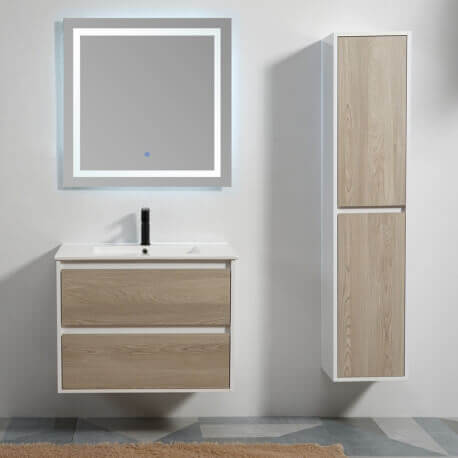 Scandinavian hanging cabinet sink 80 cm and mirror Connec't Led 80 cm