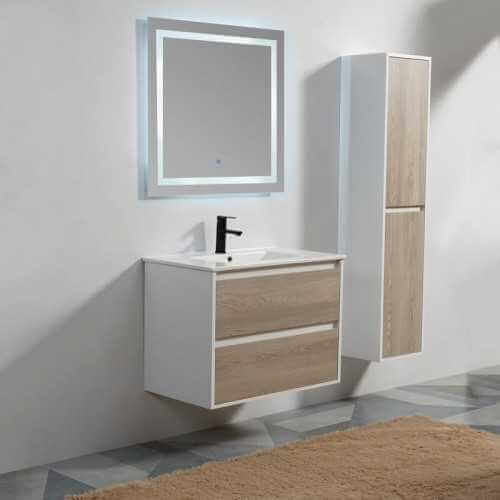 Meuble suspendu Scandinave vasque 80 cm et miroir Connec't Led 80 cm