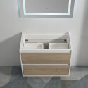 Bathroom cabinet 2 drawers + sink and LED mirror 80x46 cm, wood, Mia
