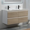 Mueble de baño 4 Dibujos - Gris Blanco y Roble - Fregadero doble - 120x46 cm - Escandinavia
