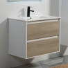 Meuble de salle de bain 2 Tiroirs - Blanc et Chêne Gris - Vasque - 80x46 cm - Scandinave