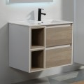 Meuble de salle de bain 2 tiroirs 2 niches 80x46 cm - Blanc et Chêne Gris - Scandinave | Rue du Bain