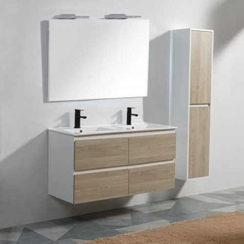 Bathroom cabinet Wood 4 drawers + basin and mirror Led - 120x46 cm - Jade