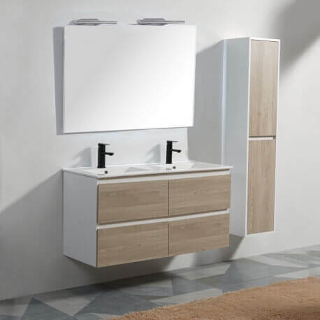 Armadio da bagno Legno 4 cassetti + bacino e specchio Led - 120x46 cm - Giada