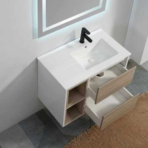 Armario de baño 2 cajones 2 nichos 80x46 cm - Blanco y roble gris - escandinavo