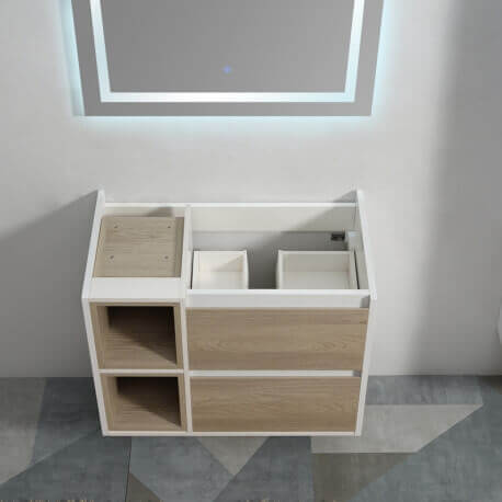 Badezimmerschrank 2 Schubladen 2 Nischen 80x46 cm - Weiße und graue Eiche - Skandinavisch