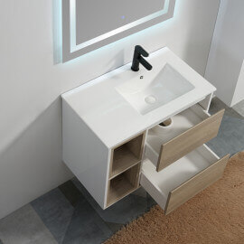 Bathroom cabinet 2 drawers 2 niches 80x46 cm - White and Oak Grey - Scandinavian