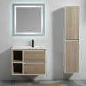 Armadio da bagno 2 cassetti 2 nicchie 80x46 cm - Bianco e Rovere Grigio - Scandinavo