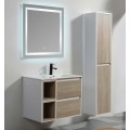 Armario de baño 2 cajones 2 nichos 80x46 cm - Blanco y roble gris - escandinavo