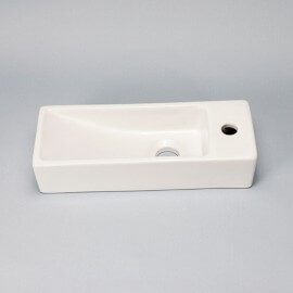 Lavabo De Salle De Bain En Céramique Blanc - Format éventail 46x32x12.5 Cm - Avec Trop-plein - Pose Murale Ou Sur Plan