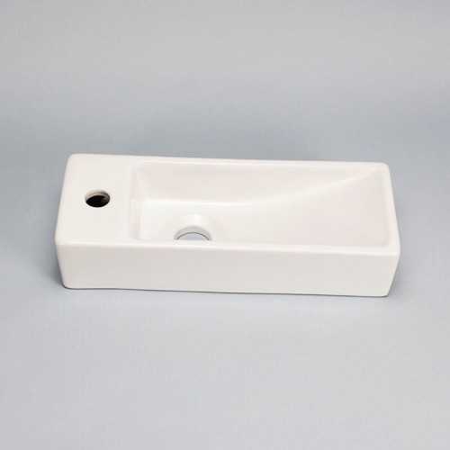Lave main Rectangulaire Gain de place Gauche - Céramique Blanc - 38x15 cm - Minimalist