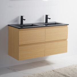 Pack Hanging cabinet Double basin Black Mat Bali + Mirror LED lamps Classic City 120 2