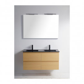 Pack Hanging cabinet Double basin Black Mat Bali + Mirror LED lamps Classic City 120