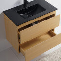 Meuble de salle de bain 2 Tiroirs - Chêne clair - Vasque Céramique Noir Mat - 80x46 cm - Bali
