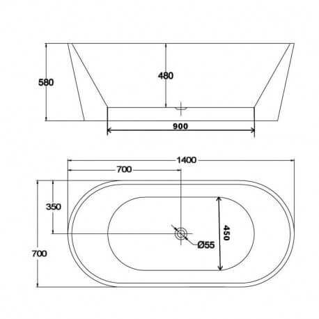  Blanco Acrílico oval ilot baño, Nápoles Rue du Bain