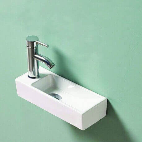 Lavaggio a mano rettangolare A sinistra - Ceramic White - 38x15 cm - Minimalist