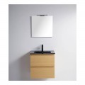 Bathroom cabinet 2 Drawers - Light oak - Ceramic vase Black Mat - 60x46 cm - Bali