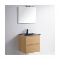Mueble de baño 2 Dibujos - roble claro - Jarrón de cerámica Mat Negro - 60x46 cm - Bali