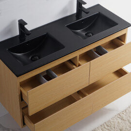 Mobili da bagno 4 cassetti - rovere chiaro - Doppio bacino Ceramic Black Mat - 120x46 cm - Bali 2