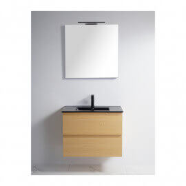 Mueble de baño 2 Dibujos - roble claro - Jarrón de cerámica Mat Negro - 80x46 cm - Bali 2