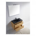 Bathroom cabinet 2 Drawers - Light oak - Ceramic vase Black Mat - 80x46 cm - Bali