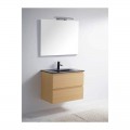 Bathroom cabinet 2 Drawers - Light oak - Ceramic vase Black Mat - 80x46 cm - Bali